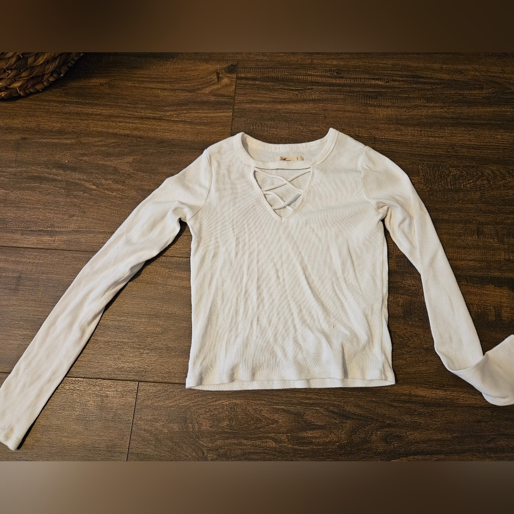 Hollister Cream Long Sleeve Cut Out Crop Top